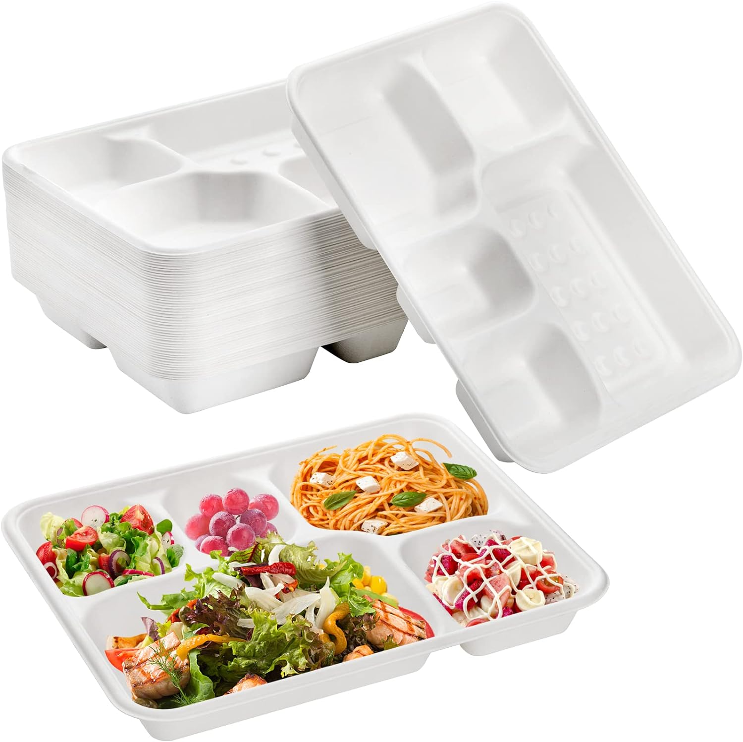 Disposable Fiber Lunch & Cafeteria Tray - 5 Compartment