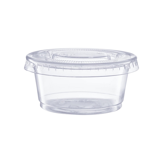 [50 Pack] 1 Oz Leak Proof Plastic Condiment Souffle Containers with  Attached Lids - Plastic Disposable Portion Cup with Hinged Lid