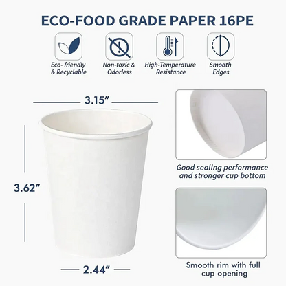 White Paper Hot Cups Fullsize For Hot Water, Coffee, Tea | Bulk in Canada | 1000 PCS/CASE
