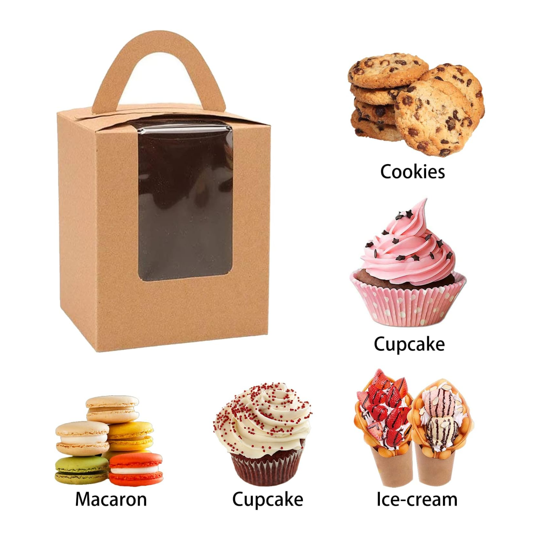 Brown Single Cupcake Boxes with Handle & Insert 