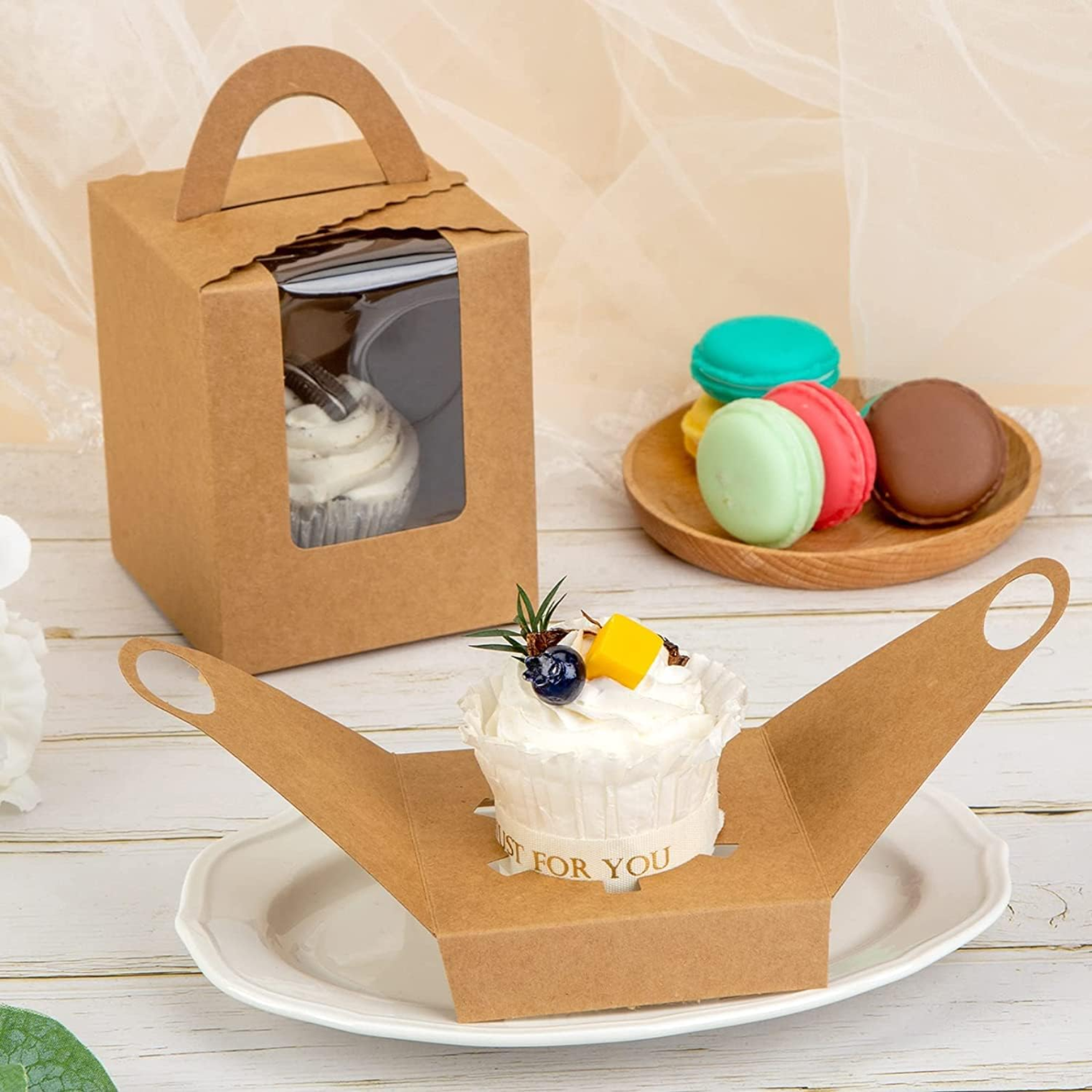 Brown Single Cupcake Boxes with Handle