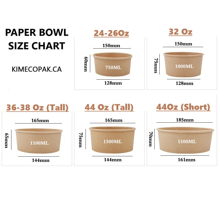 Kraft Paper Bowls with Lids | 8, 16, 25, 38, 44 Oz | Grease-Proof & Microwave-Safe