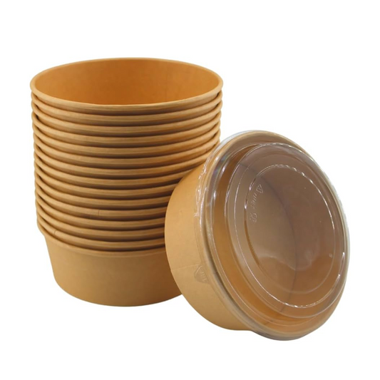 Kraft Paper Food Bowl with Lids 44 Oz | Wholesale Pricing in Canada | 300 SETS (BOWL + LIDS)/Case