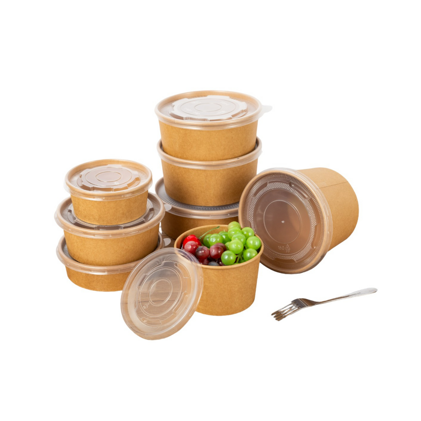 Kraft Paper Bowls with Lids | 8, 16, 25, 38, 44 Oz | Grease-Proof & Microwave-Safe